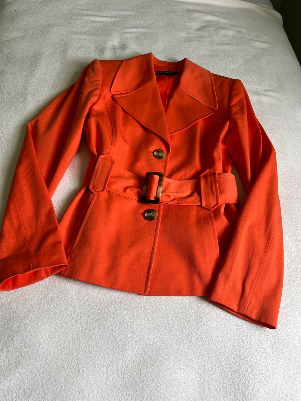 Women's Orange Belted Blazer with Wide Lapel